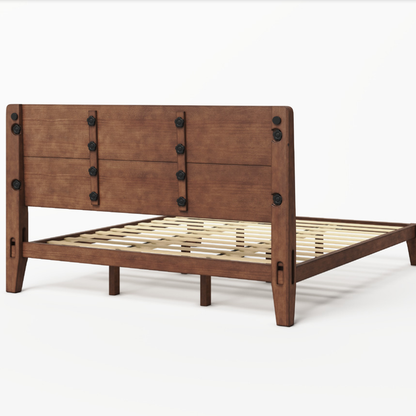 Japanese Joinery Solid Wood King Bed Frame-King-Dark Walnut