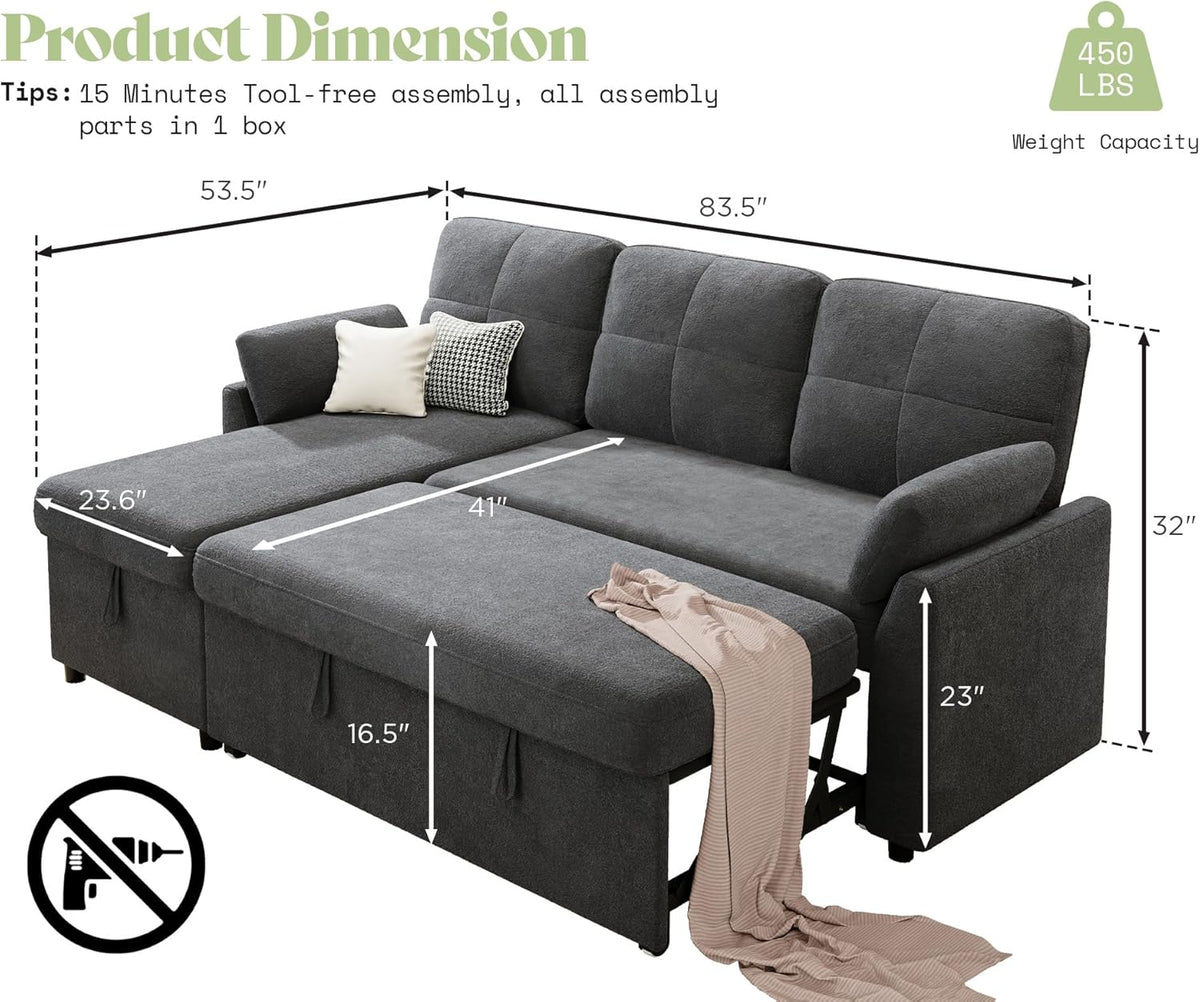 Vireli  Convertible Sofa Bed -Gray