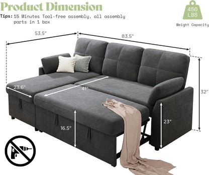 Vireli  Convertible Sofa Bed -Gray