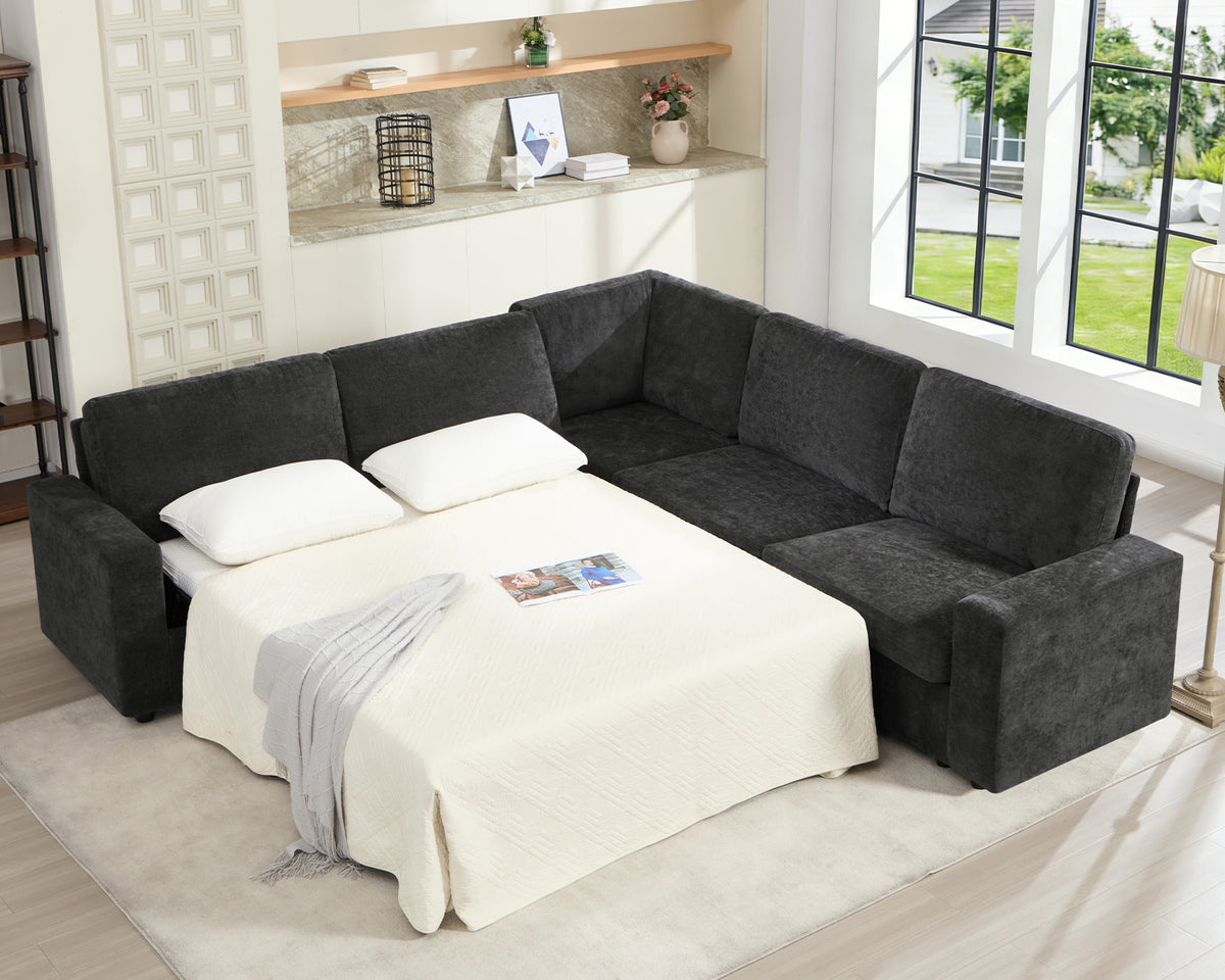 Luxe Convertible Sleeper Sectional Gray