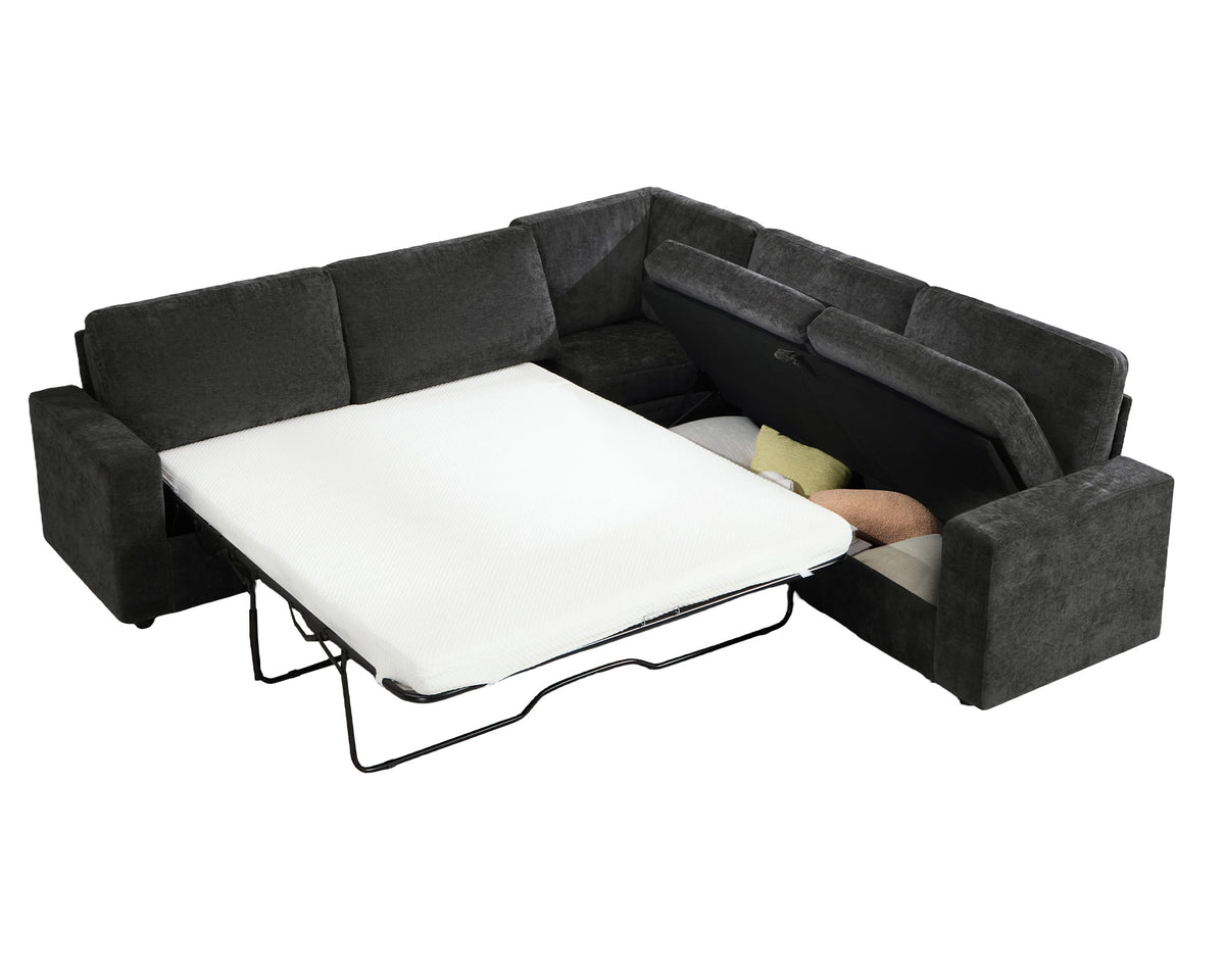 Luxe Convertible Sleeper Sectional Gray