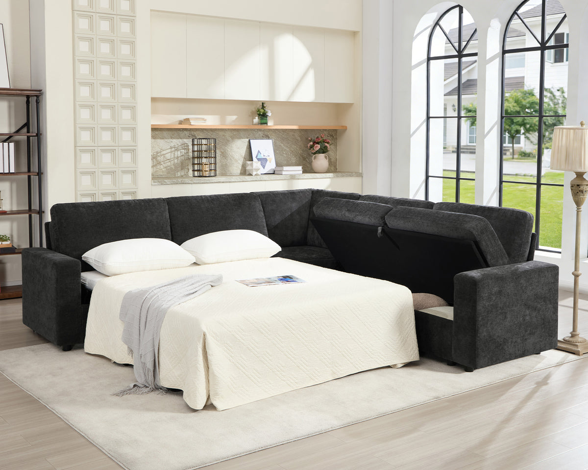 Luxe Convertible Sleeper Sectional Gray