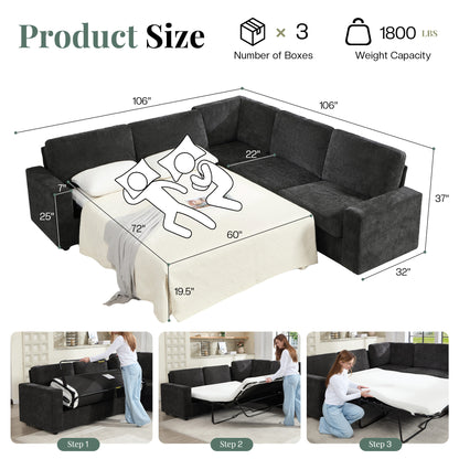 Luxe Convertible Sleeper Sectional Gray