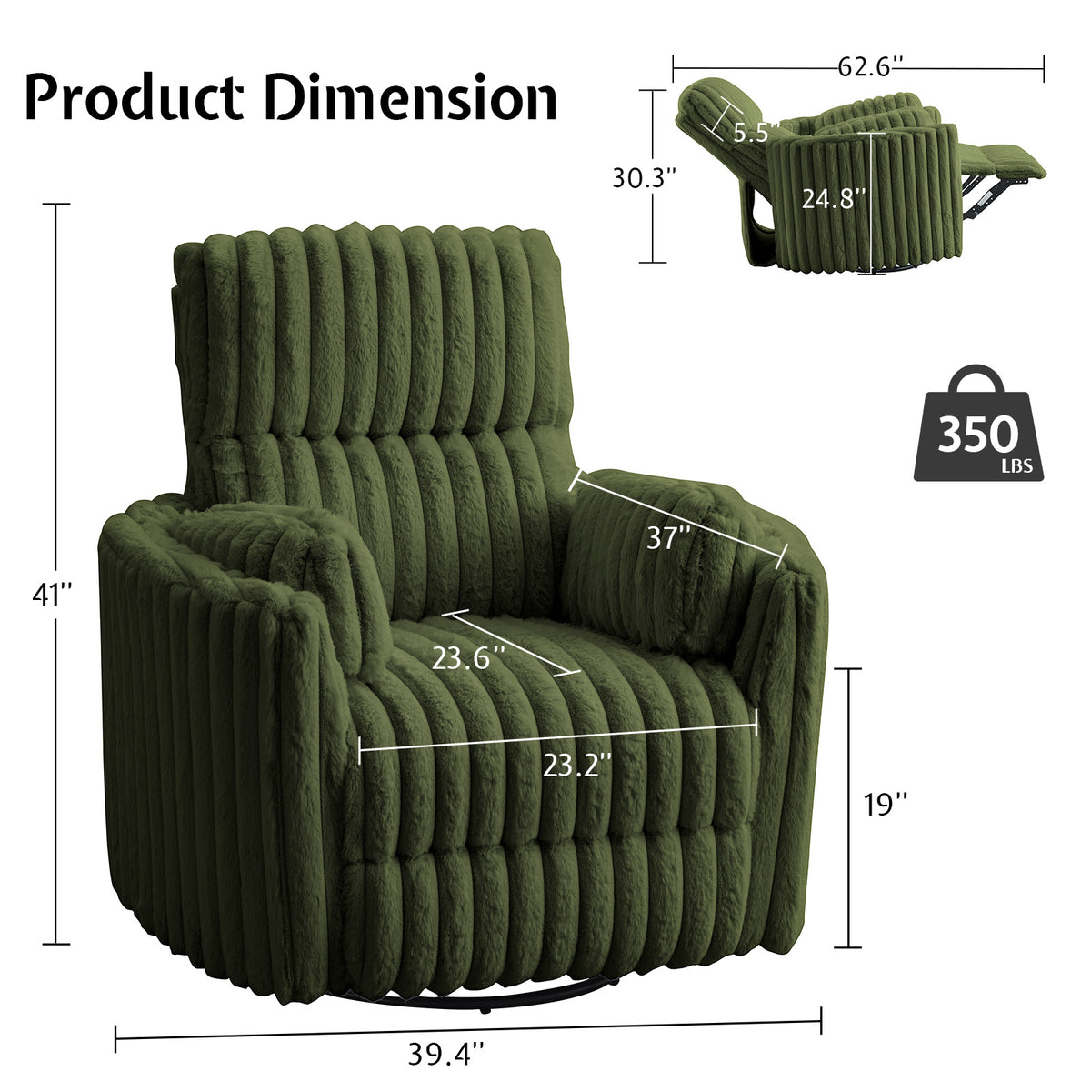 Foss Power Recliner Chair Amerlife-Corduroy Green