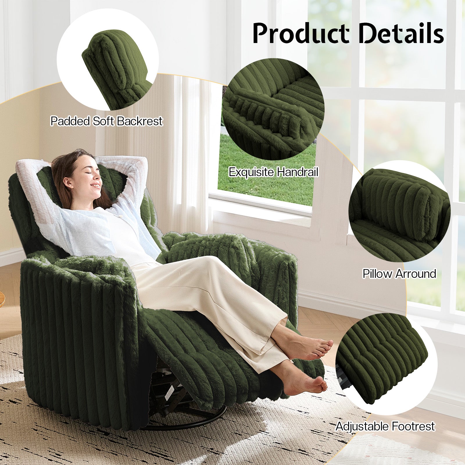 Foss Power Recliner Chair Amerlife-Corduroy Green