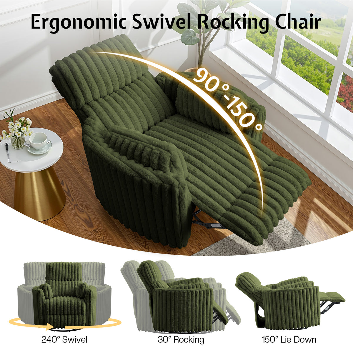 Foss Power Recliner Chair Amerlife-Corduroy Green
