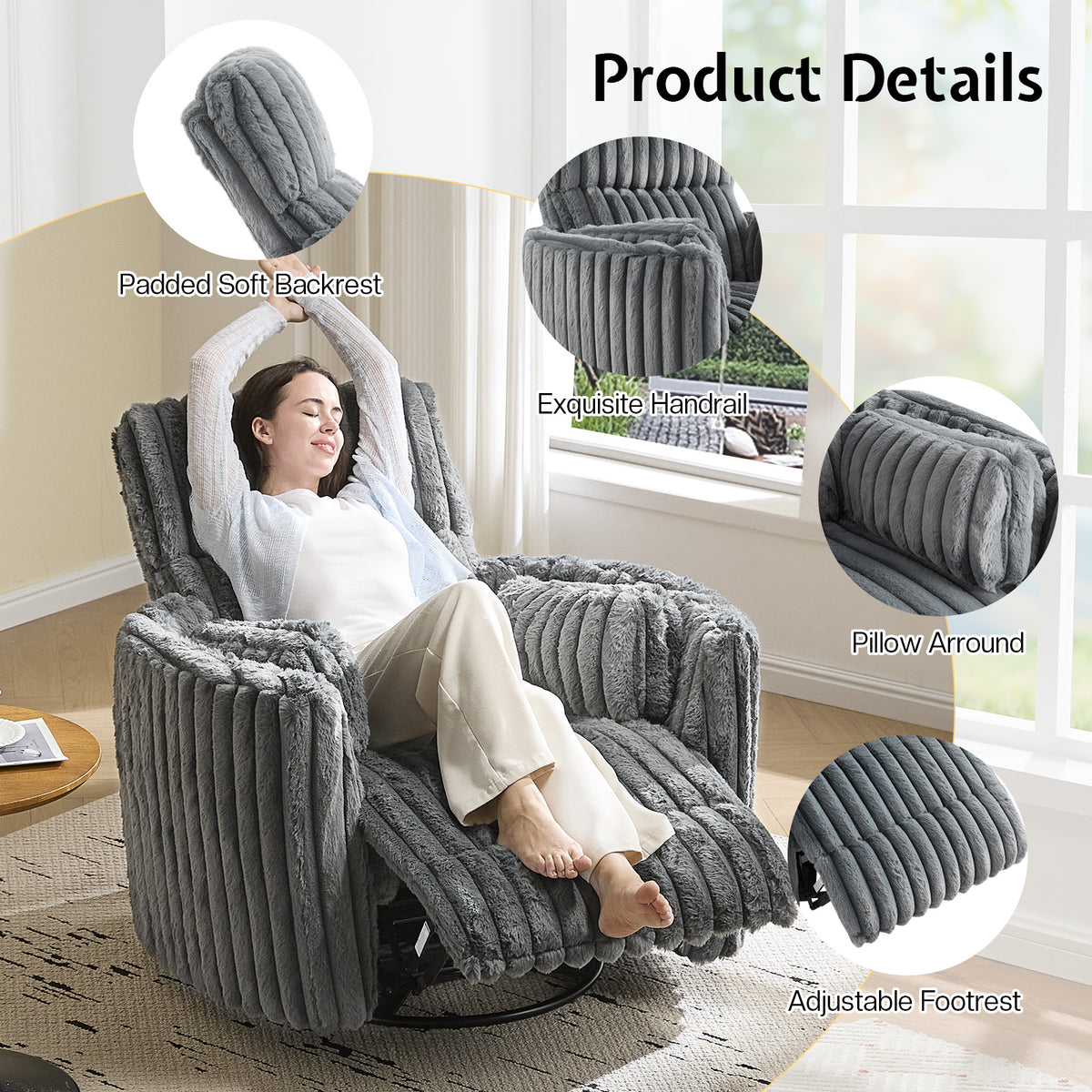 Foss Power Recliner Chair Amerlife-Corduroy Grey