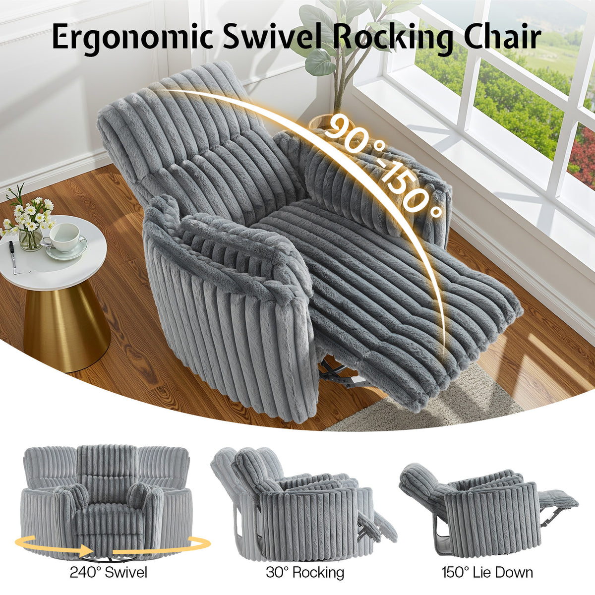 Foss Power Recliner Chair Amerlife-Corduroy Grey