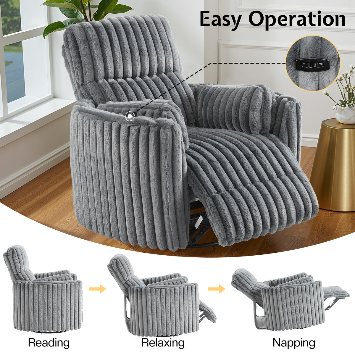 Foss Power Recliner Chair Amerlife-Corduroy Grey