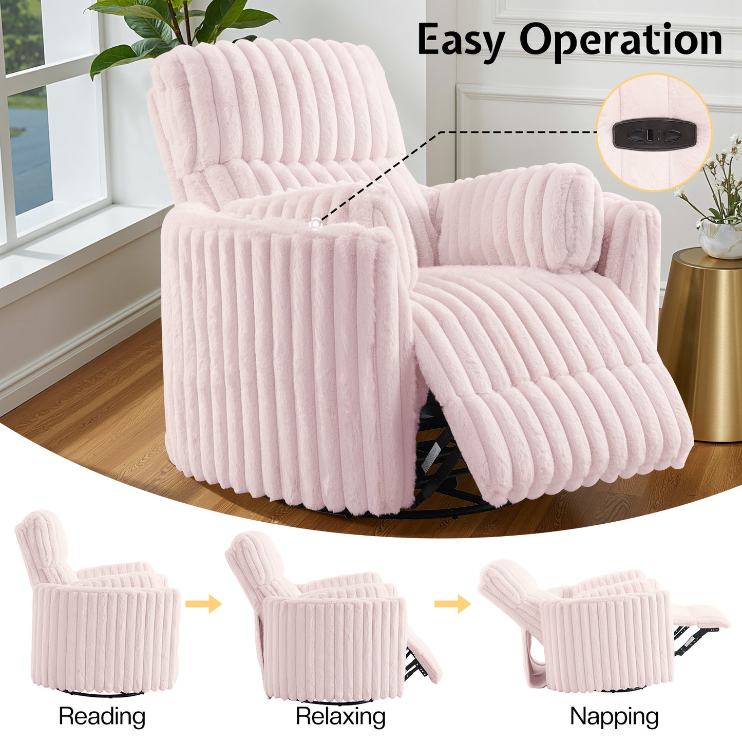 Foss Power Recliner Chair Amerlife-Corduroy Pink