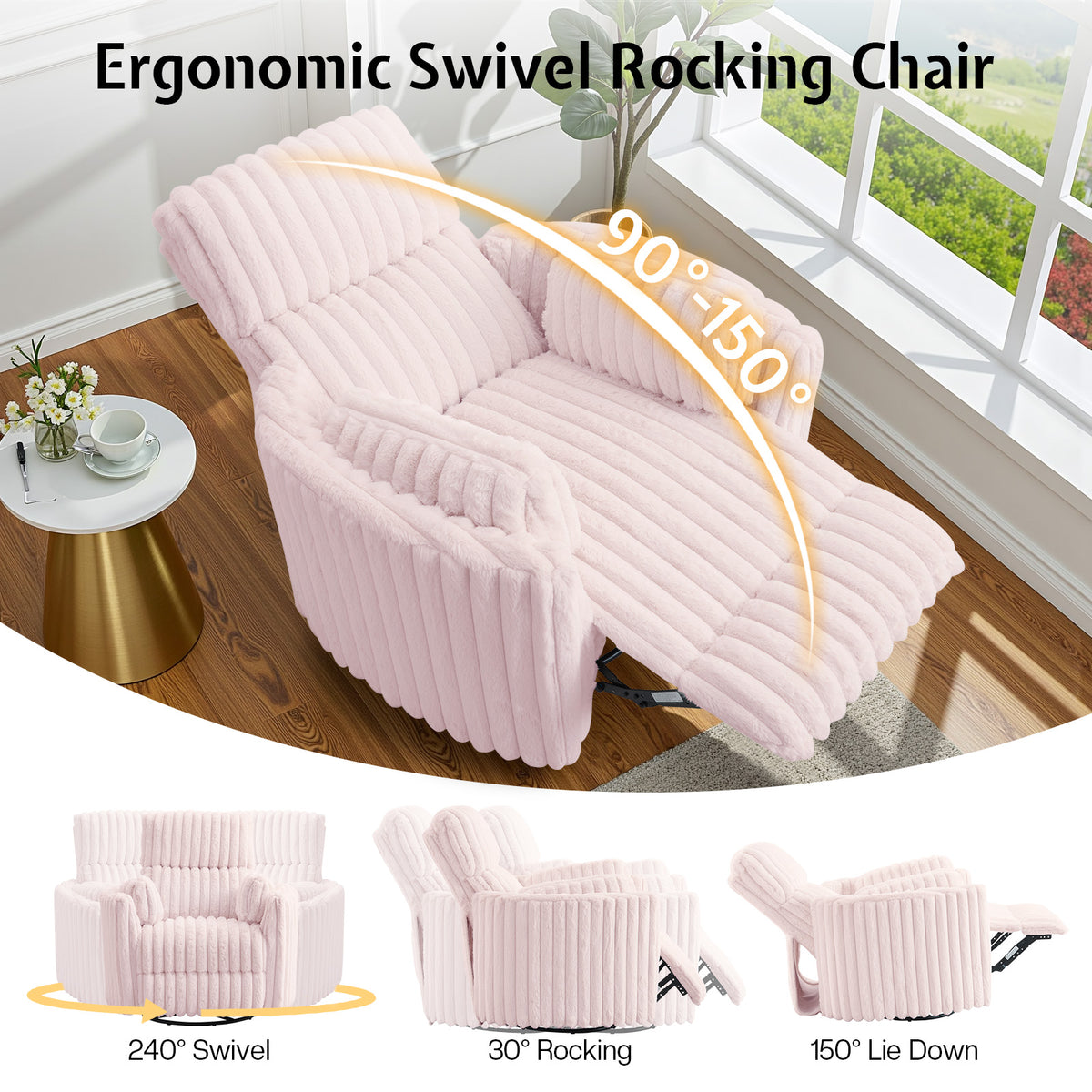 Foss Power Recliner Chair Amerlife-Corduroy Pink