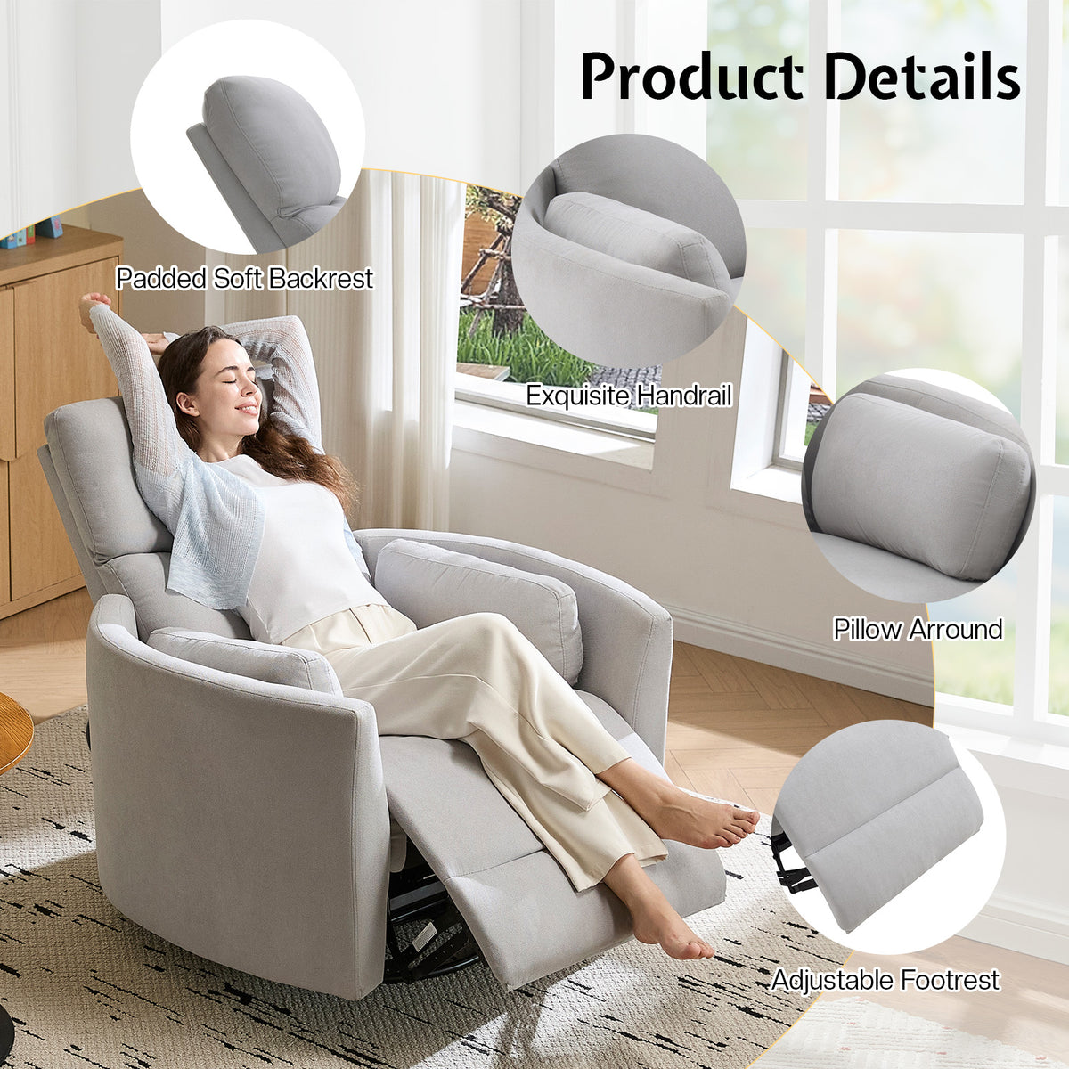 Foss Power Recliner Chair Amerlife-Linen Grey