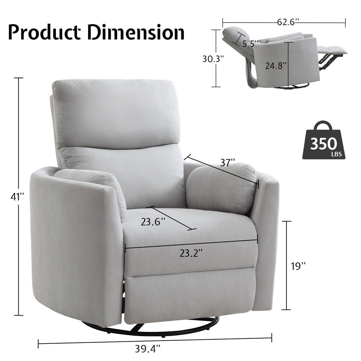Foss Power Recliner Chair Amerlife-Linen Grey