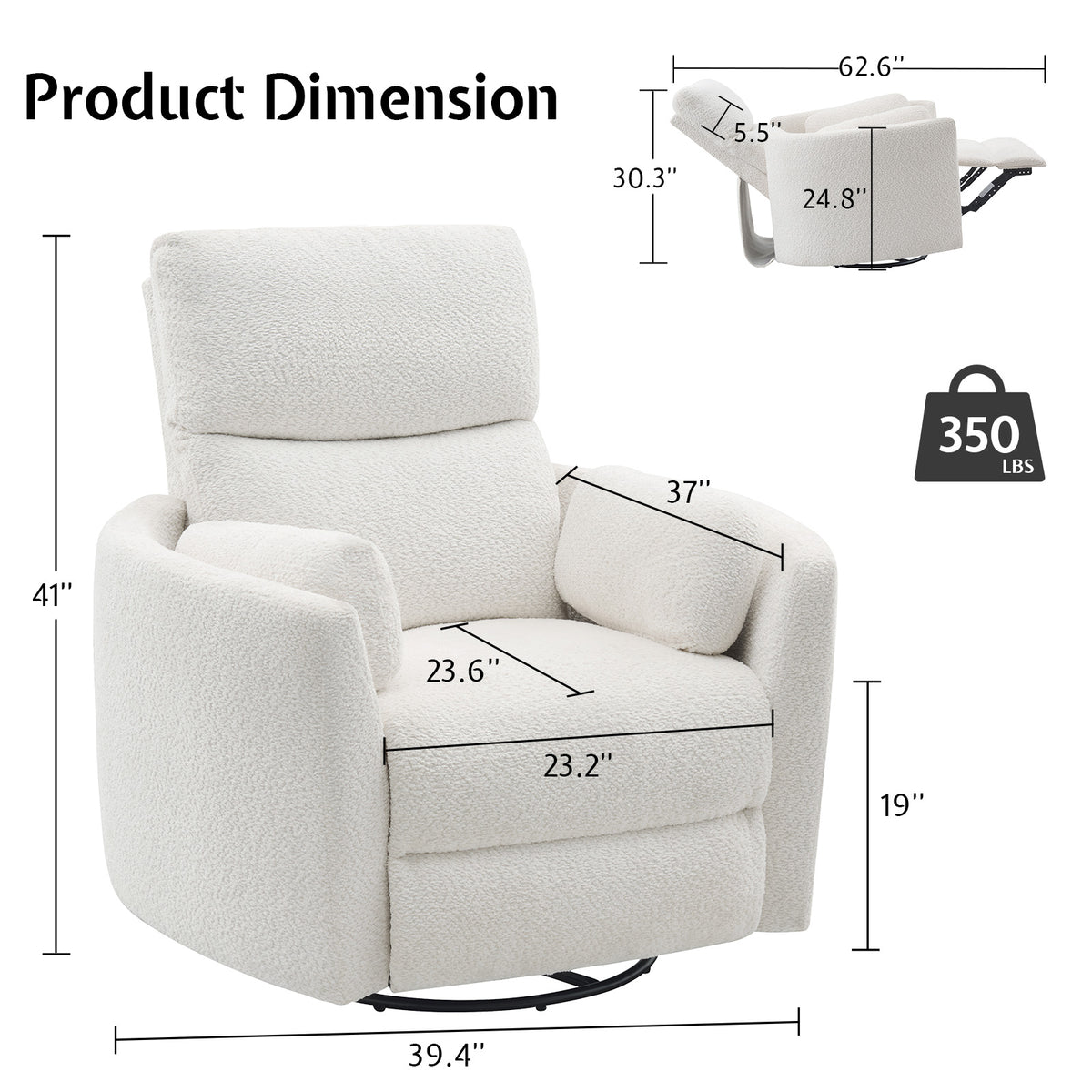 Foss Power Recliner Chair Amerlife-Teddy White