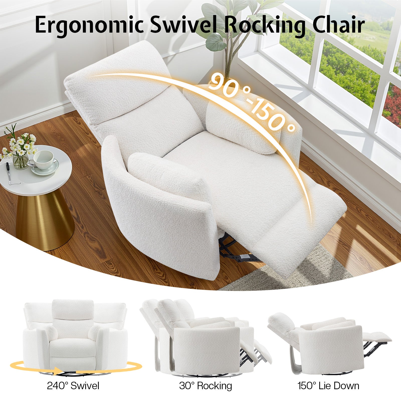 Foss Power Recliner Chair Amerlife-Teddy White