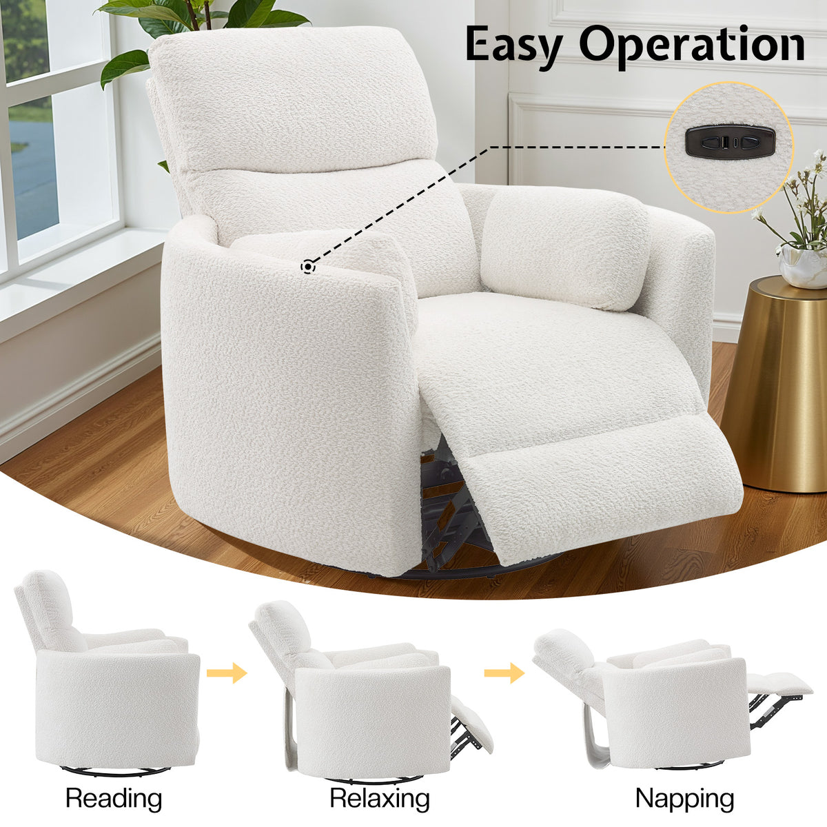 Foss Power Recliner Chair Amerlife-Teddy White