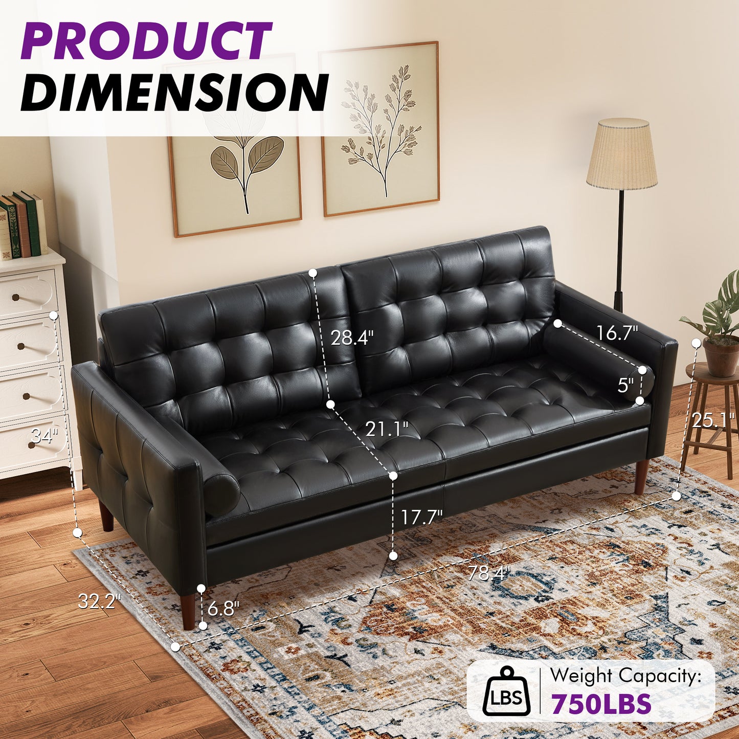 Winston Leather Sofa Black