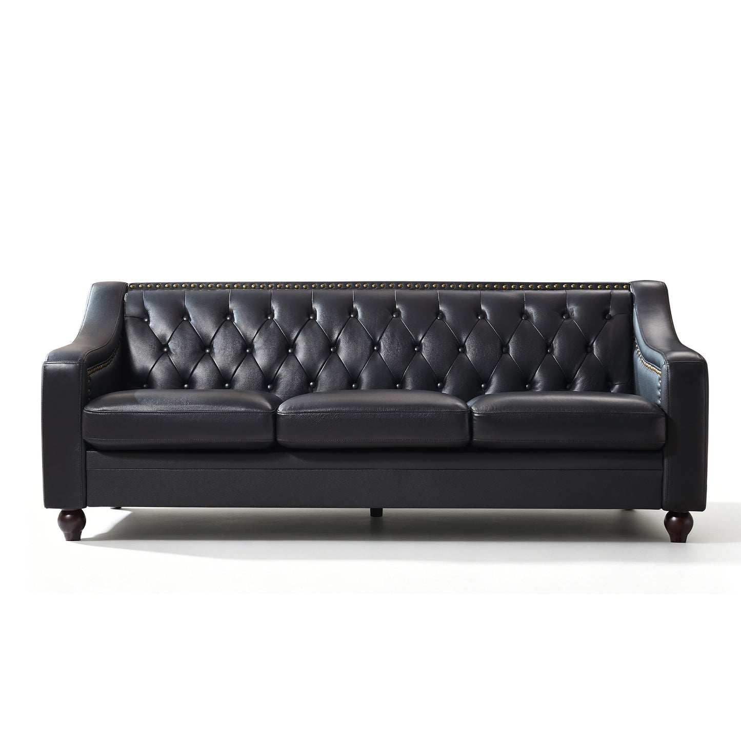 Restive Genuine Leather Chesterfield Sofa Black