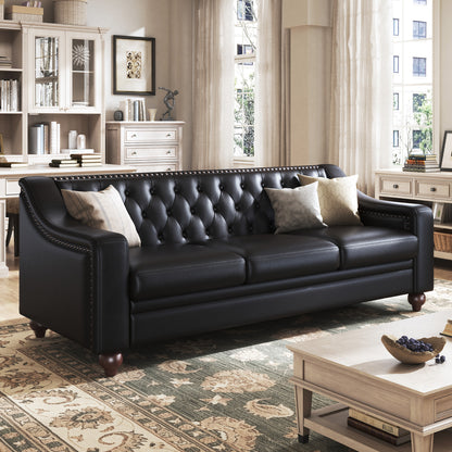 Restive Genuine Leather Chesterfield Sofa Black