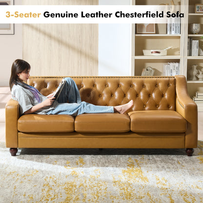 Restive Genuine Leather Chesterfield Sofa Brown