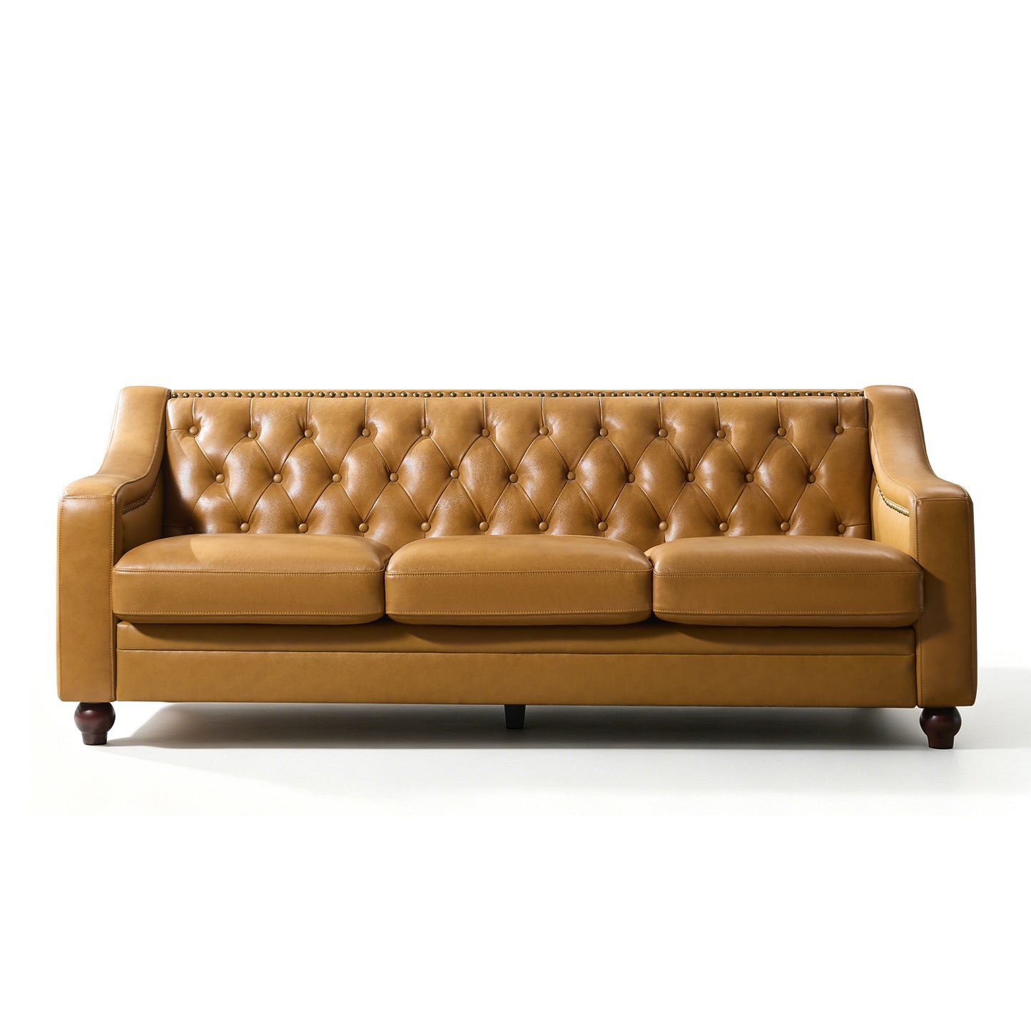 Restive Genuine Leather Chesterfield Sofa Brown