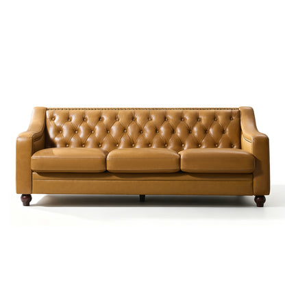 Restive Genuine Leather Chesterfield Sofa Brown