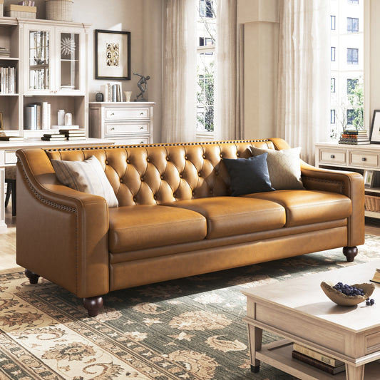 Restive Genuine Leather Chesterfield Sofa Brown