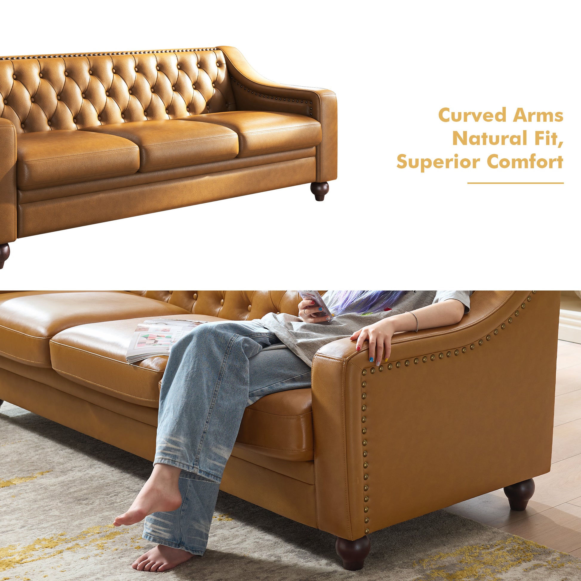 Restive Genuine Leather Chesterfield Sofa Brown
