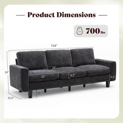 Rigid Modern 3-Seater Deep Seat Sofa Chenille Gray