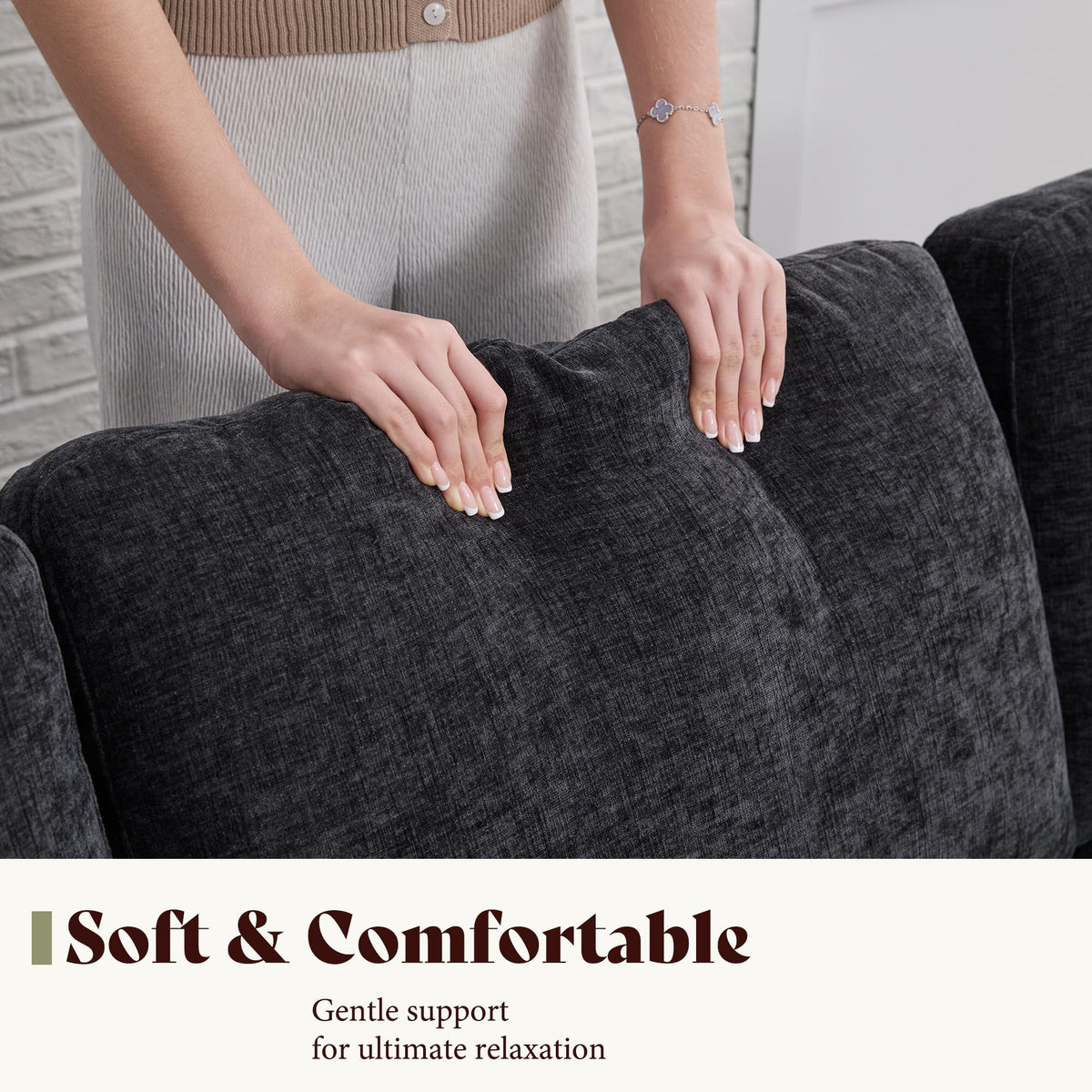 Rigid Modern 3-Seater Deep Seat Sofa Chenille Gray