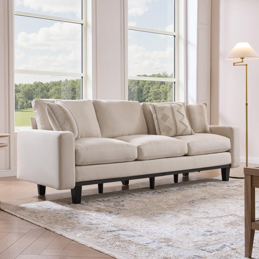 Rigid Modern 3-Seater Deep Seat Sofa Linen White