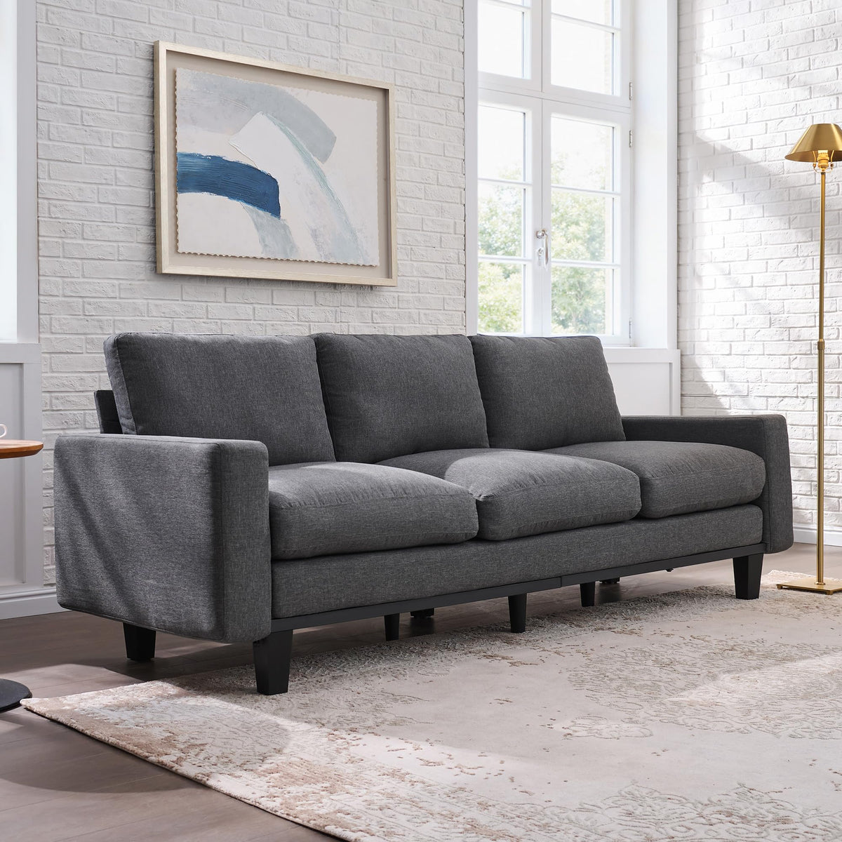 Rigid Modern 3-Seater Deep Seat Sofa Linen Gray