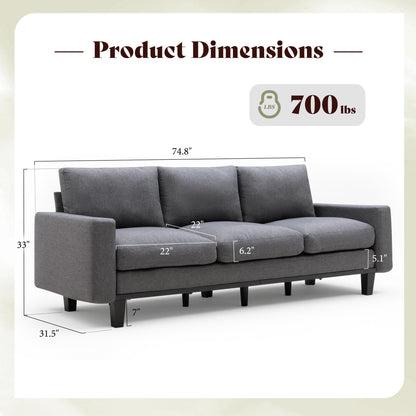 Rigid Modern 3-Seater Deep Seat Sofa Linen Gray