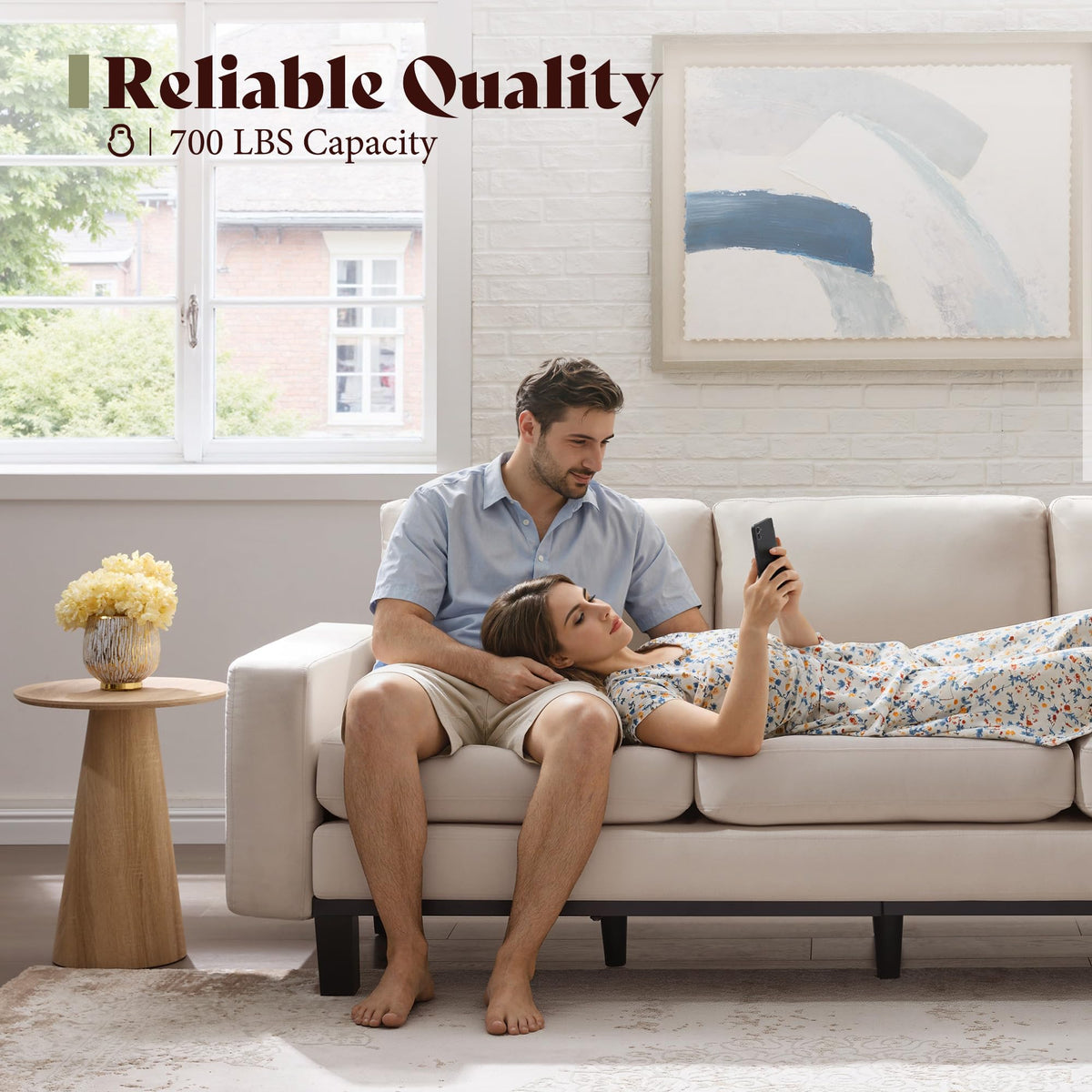 Rigid Modern 3-Seater Deep Seat Sofa Linen White