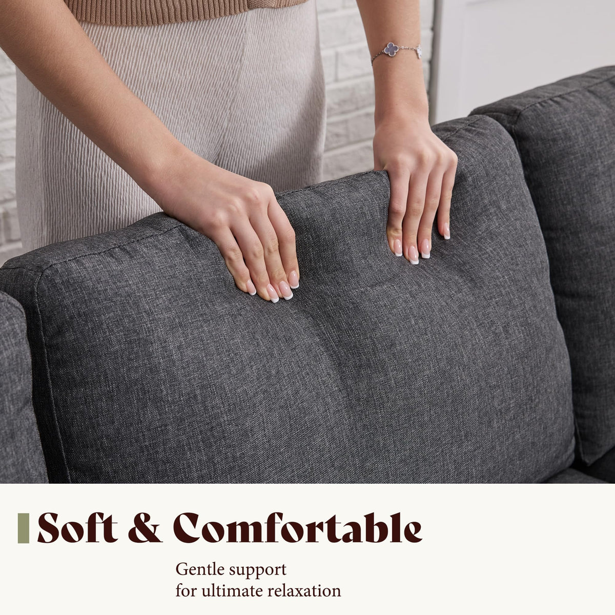 Rigid Modern 3-Seater Deep Seat Sofa Linen Gray