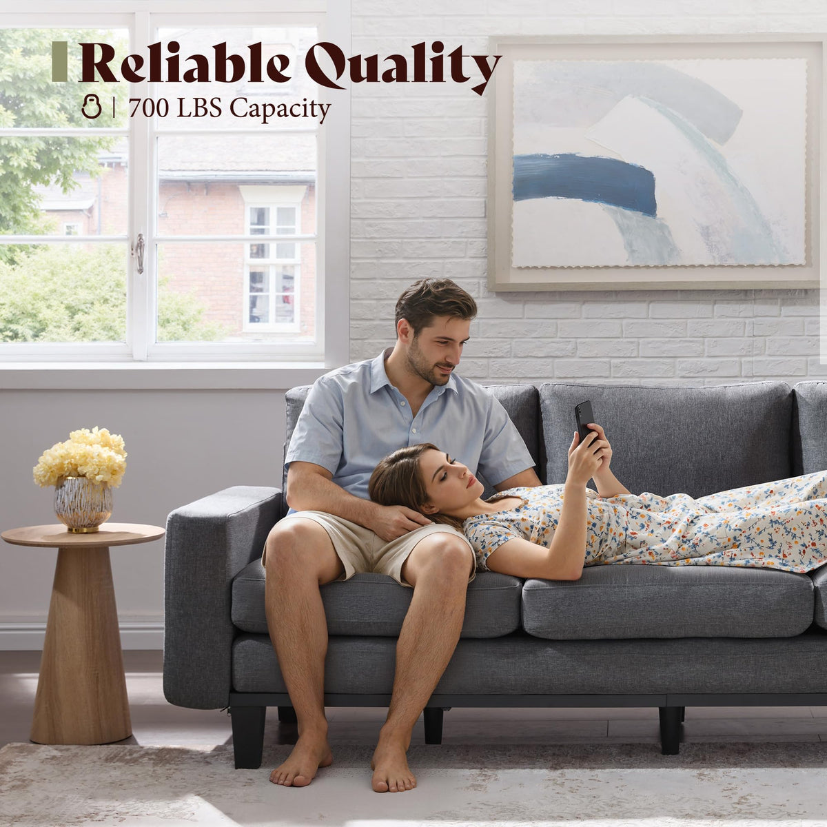 Rigid Modern 3-Seater Deep Seat Sofa Linen Gray