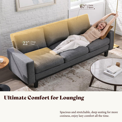 Rigid Modern 3-Seater Deep Seat Sofa Linen Gray