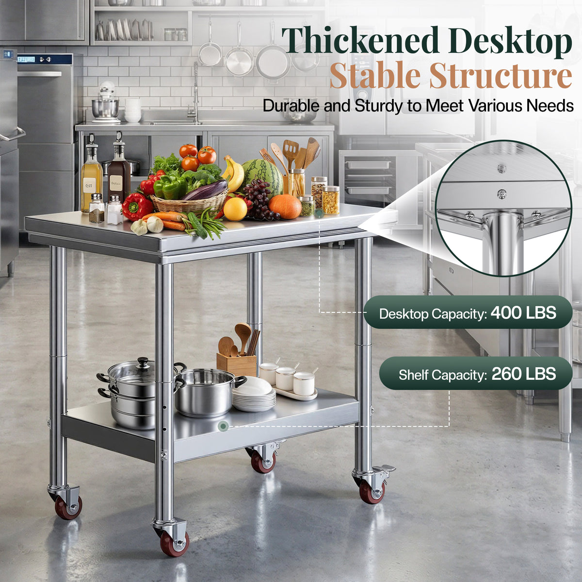 Stainless Steel Prep Table Amerlife 24x36inch / Chamfered Corner Style