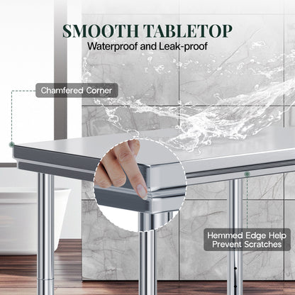 Stainless Steel Prep Table Amerlife 24x36inch / Chamfered Corner Style