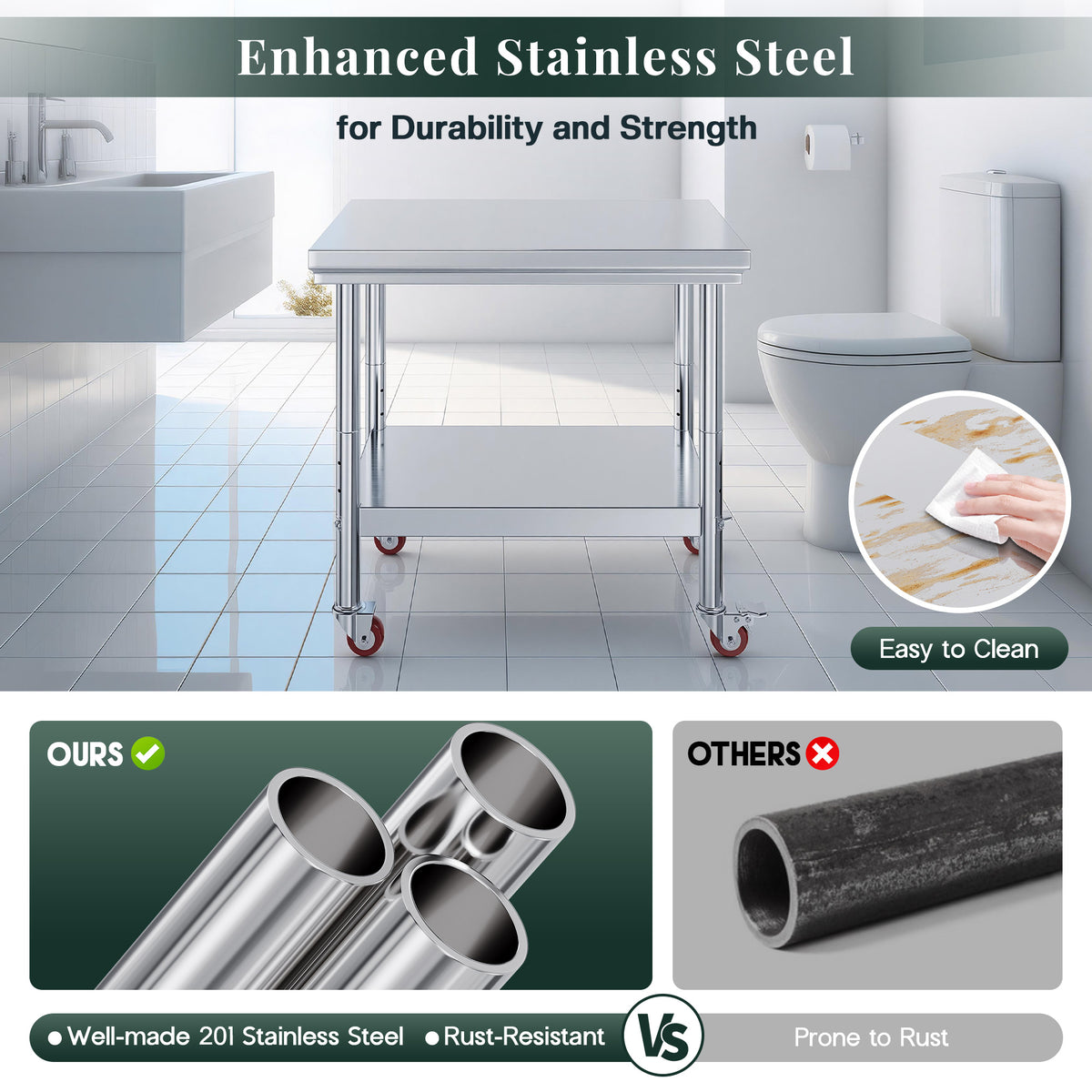 Stainless Steel Prep Table Amerlife 24x36inch / Chamfered Corner Style