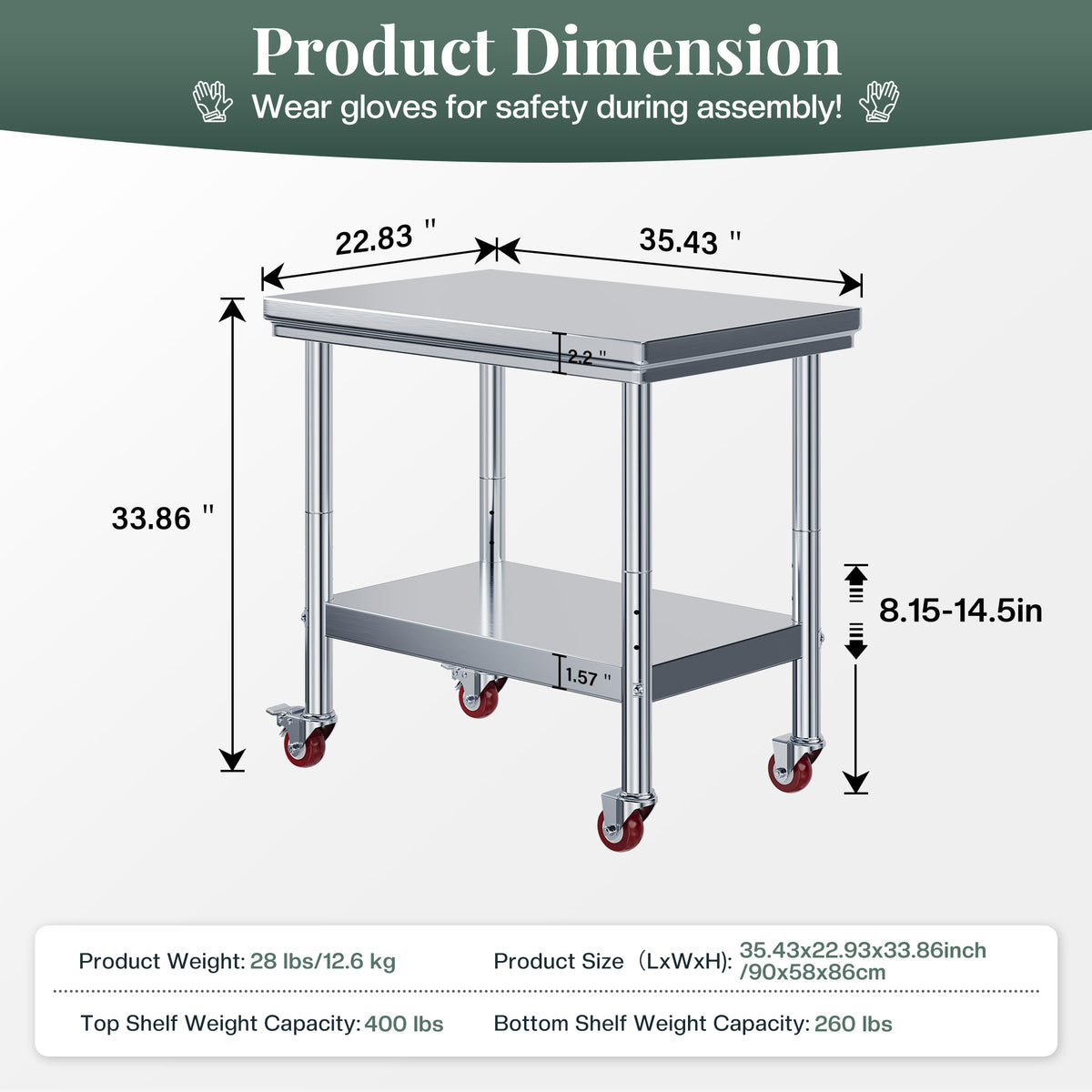 Stainless Steel Prep Table Amerlife 24x36inch / Chamfered Corner Style