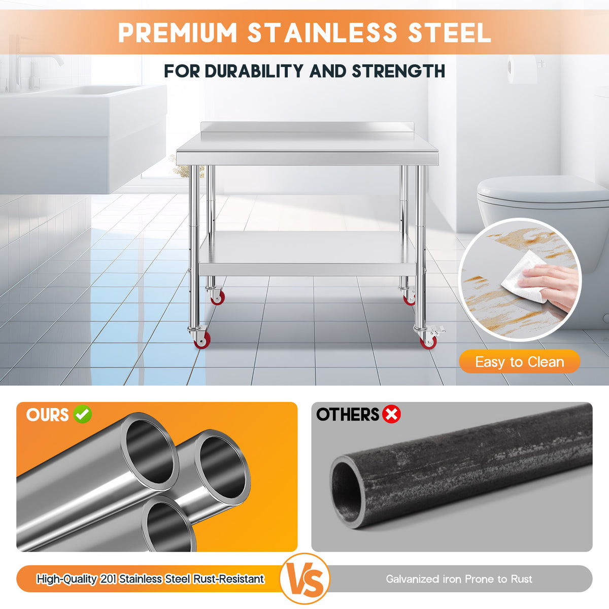 Stainless Steel Prep Table Amerlife 24x48inch / Rear Panel Style
