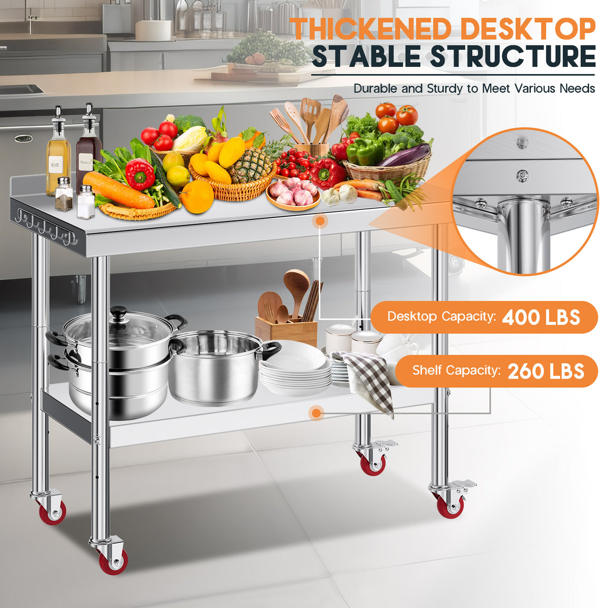 Stainless Steel Prep Table Amerlife 24x48inch / Rear Panel Style
