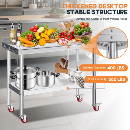 Stainless Steel Prep Table Amerlife 24x48inch / Rear Panel Style