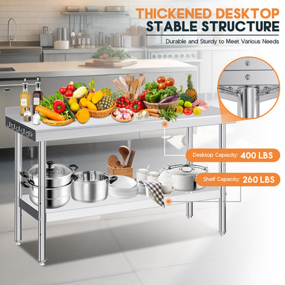 Stainless Steel Prep Table Amerlife 24x60inch / Rear Panel Style