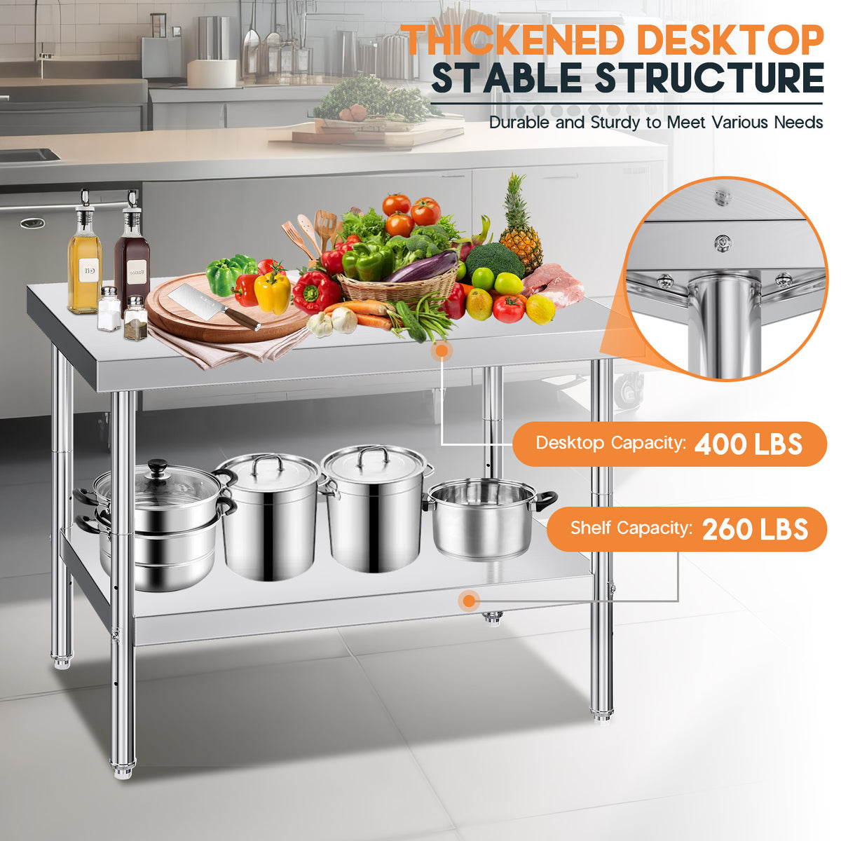 Stainless Steel Prep Table Amerlife 30x48inch / Standard Right-Angle Style