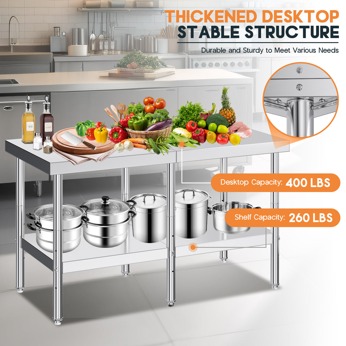 Stainless Steel Prep Table Amerlife 30x60inch / Standard Right-Angle Style