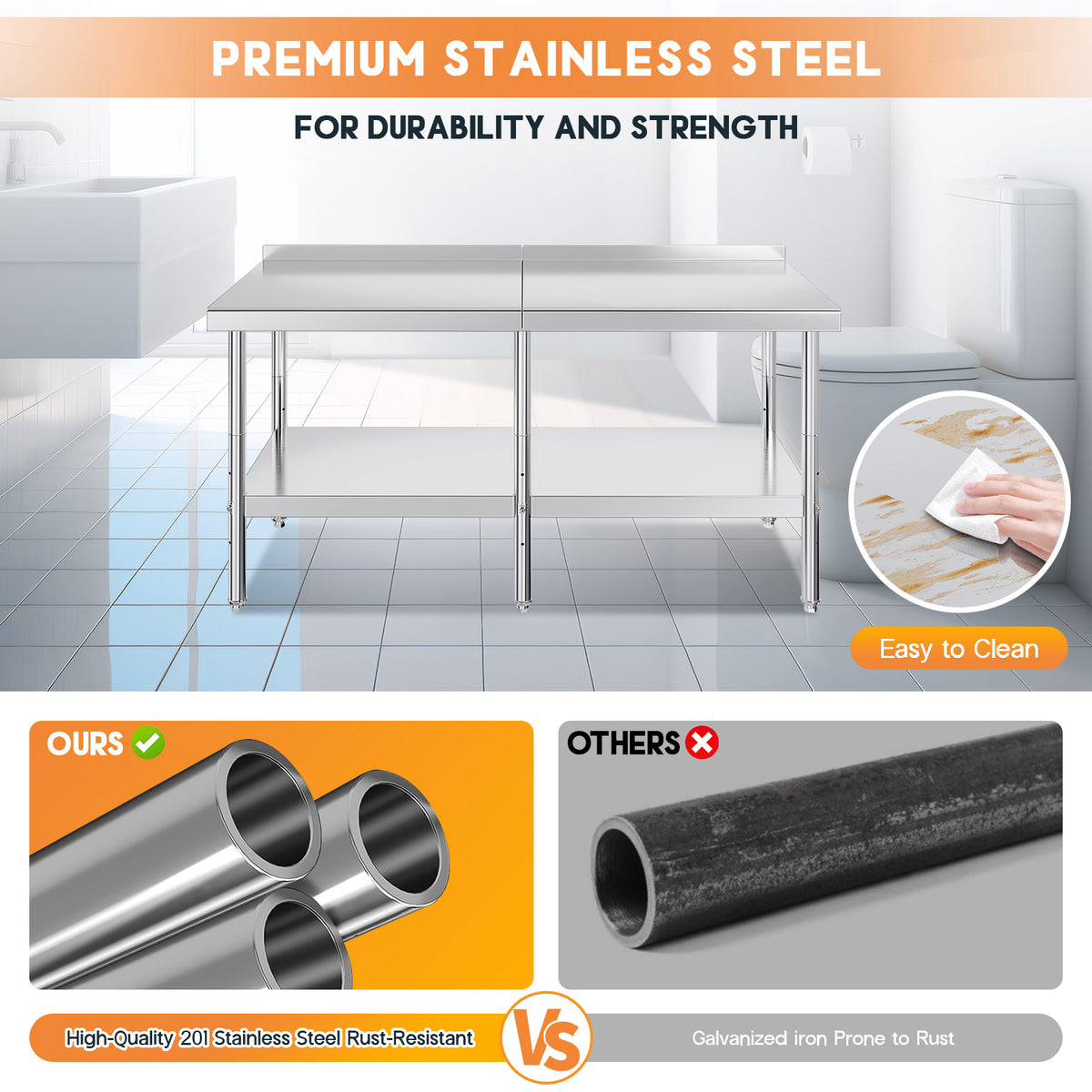 Stainless Steel Prep Table Amerlife 30x72inch / Rear Panel Style