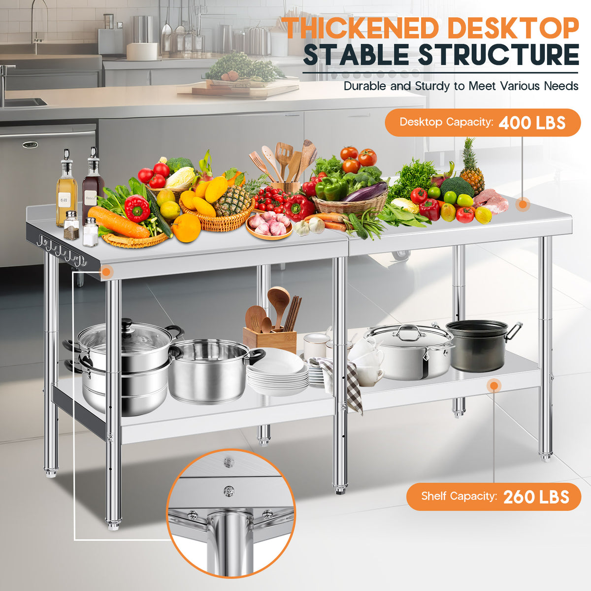 Stainless Steel Prep Table Amerlife 30x72inch / Rear Panel Style