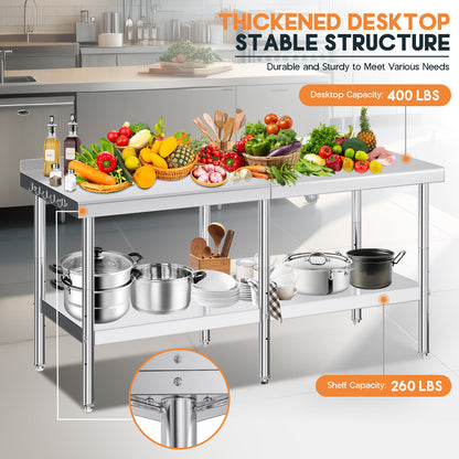 Stainless Steel Prep Table Amerlife 30x72inch / Rear Panel Style